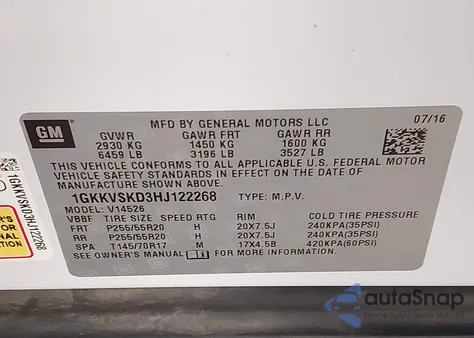 2017 GMC Acadia Limited from USA, damaged, VIN 1GKKVSKD3HJ122268